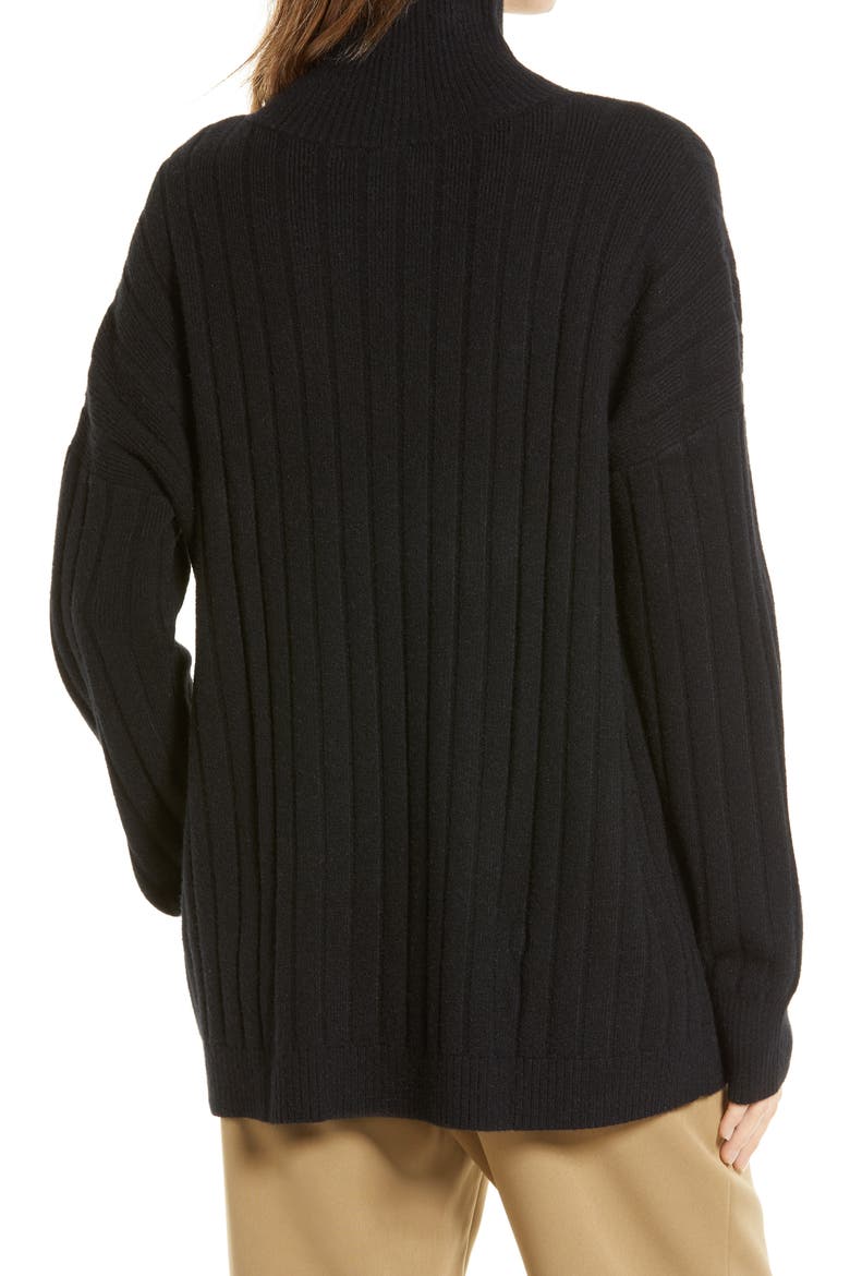 Women's Mock Neck Rib Tunic Sweater, Alternate, color, BLACK