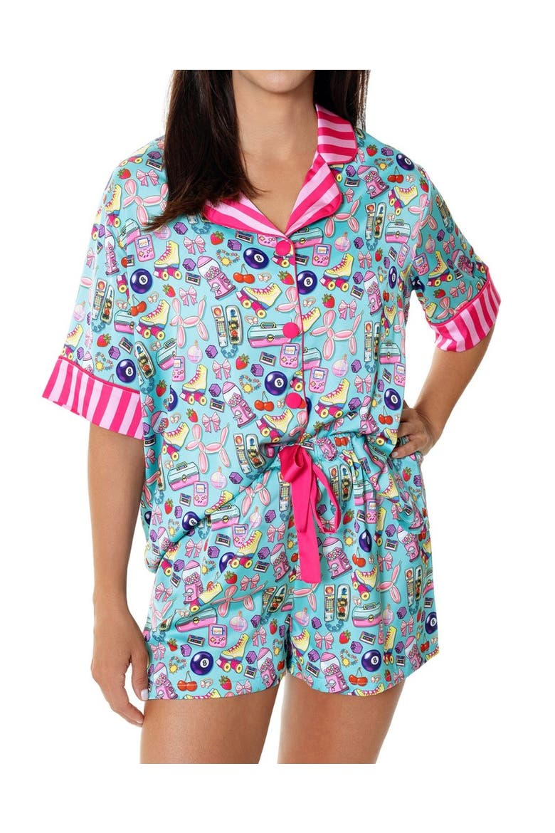 90's Girl Silky Short Sleeve Shorts Set, Main, color, Blue