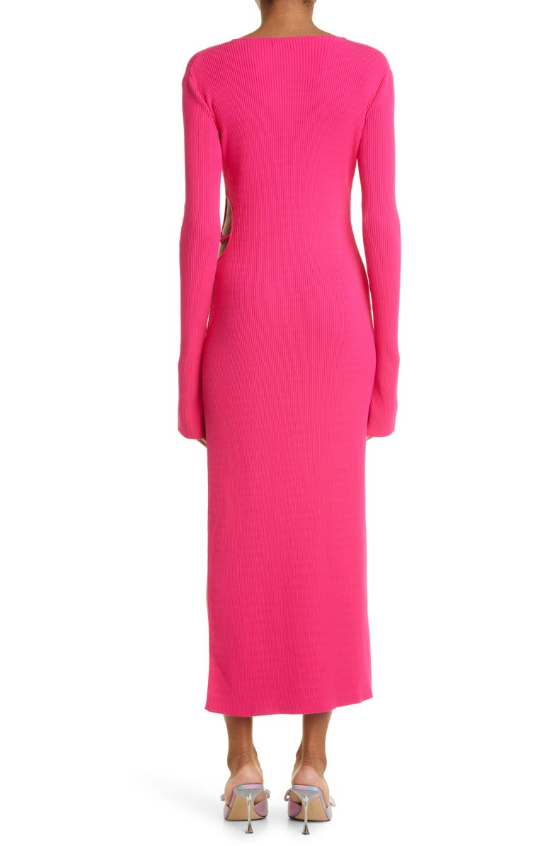 Mach & Mach Crystal Bow Ribbed Cutout Long Sleeve Sweater Dress, Alternate, color, 