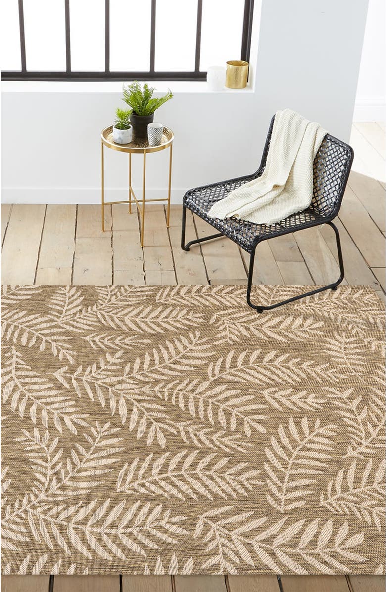 JONATHAN Y Nevis Palm Frond Indoor/Outdoor Area Rug, Alternate, color, Brown/Beige