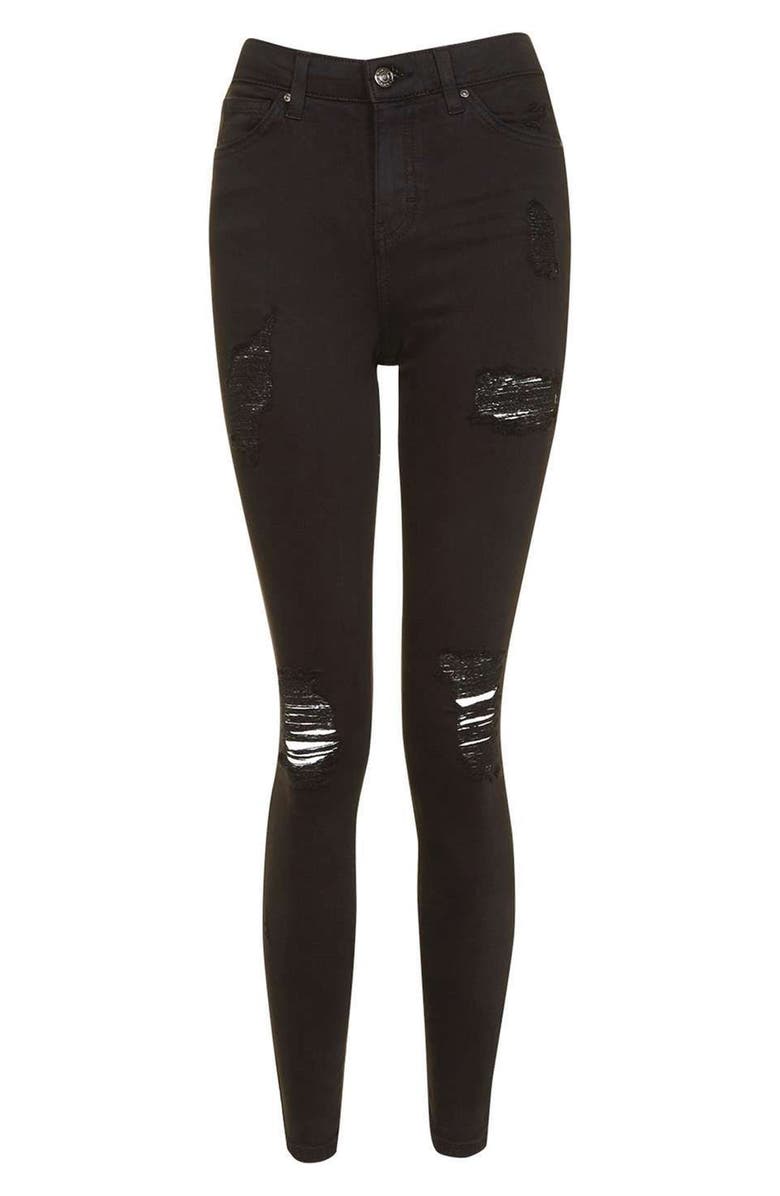 Topshop Ripped High Waist Ankle Skinny Jeans, Alternate, color, 