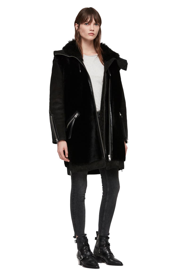 State Lux Suede Parka with Genuine Shearling Trim, Alternate, color, BLACK/ BLACK