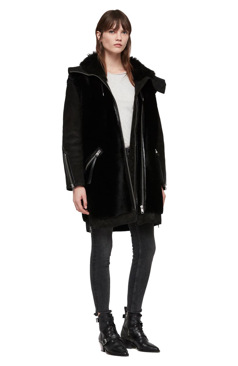 AllSaints State Lux Suede Parka with Genuine Shearling Trim, Alternate, color, 