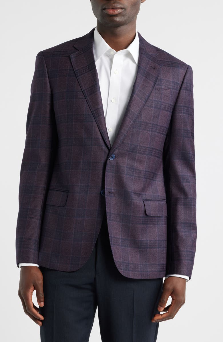 Emporio Armani G-Line Purple Check Wool Sport Coat, Alternate, color, Plum