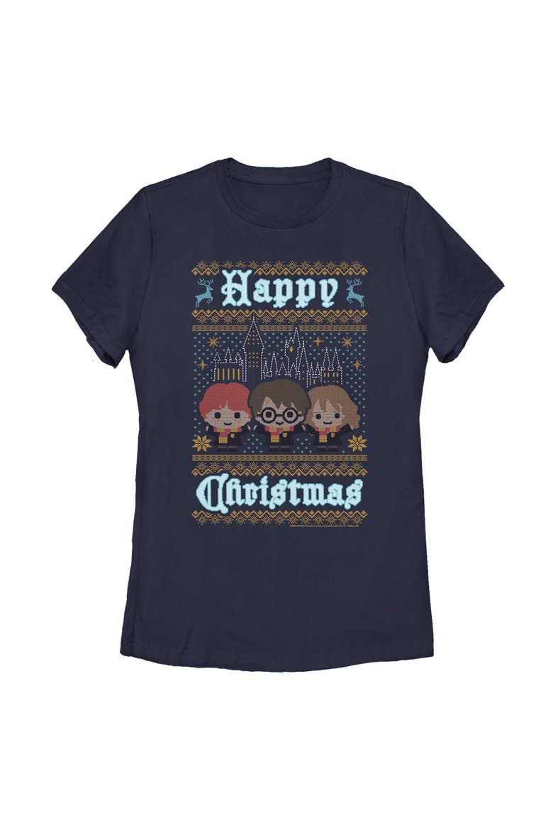 Women's Harry Potter Main Trio Ugly Sweater  Graphic T-Shirt, Main, color, Navy Blue