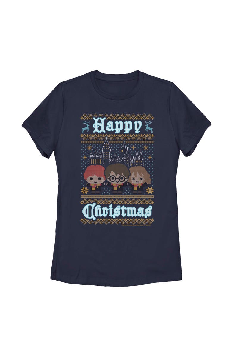 HARRY POTTER Women's Harry Potter Main Trio Ugly Sweater  Graphic T-Shirt, Main, color, Navy Blue