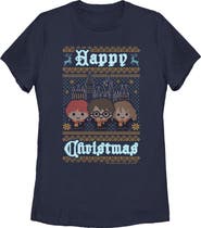 HARRY POTTER Women's Main Trio Ugly Sweater Short Sleeve Graphic T-Shirt