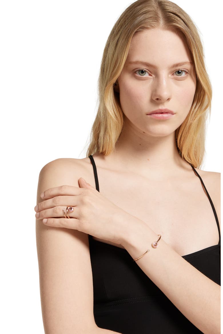 Interlocking-G Diamond & Pink Opal Cuff Bracelet, Alternate, color, ROSE GOLD
