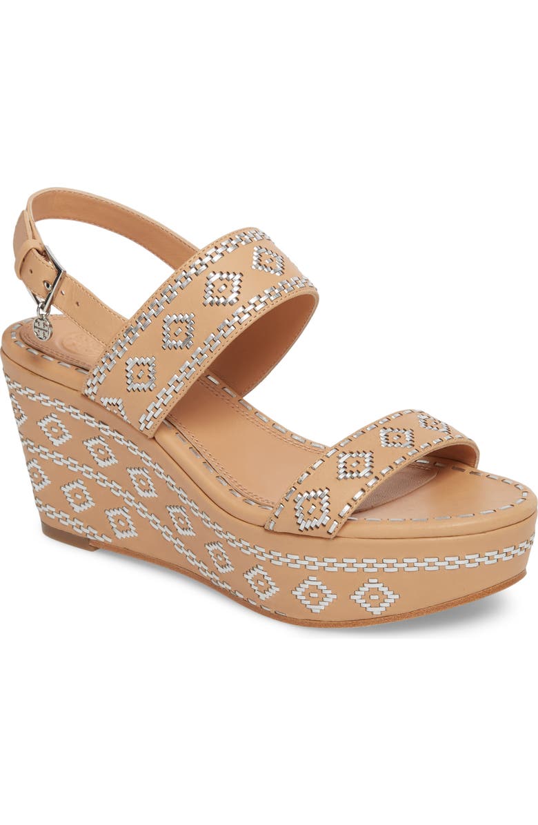 Tory Burch Blake Embroidered Platform Wedge, Main, color,