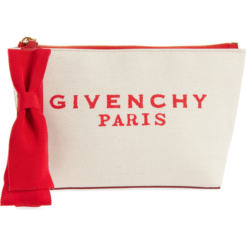 Givenchy Womens Beige Red Brand-print Cotton-blend Pouch In Neutral