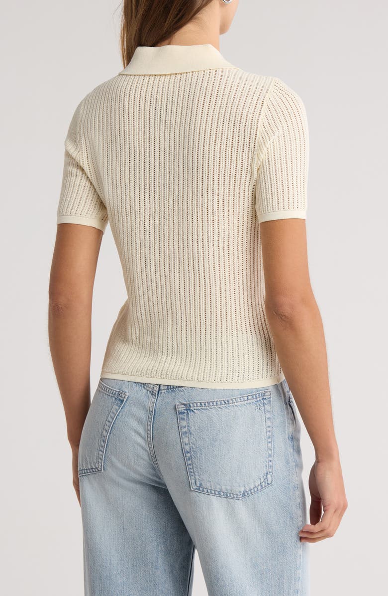 rag & bone Vivi Open Stitch Polo, Alternate, color, Ivory