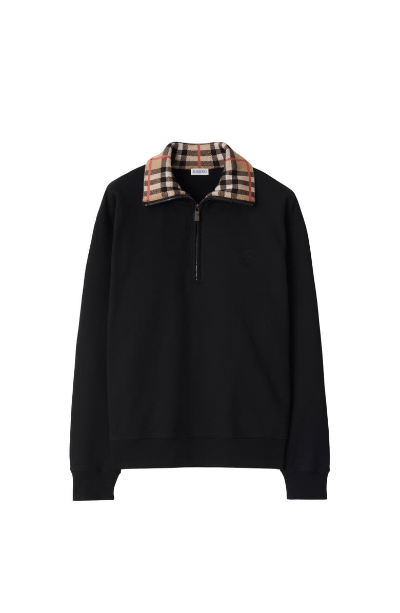 Burberry Check Collar Cotton Half-zip Sweatshirt, Alternate, color, Black