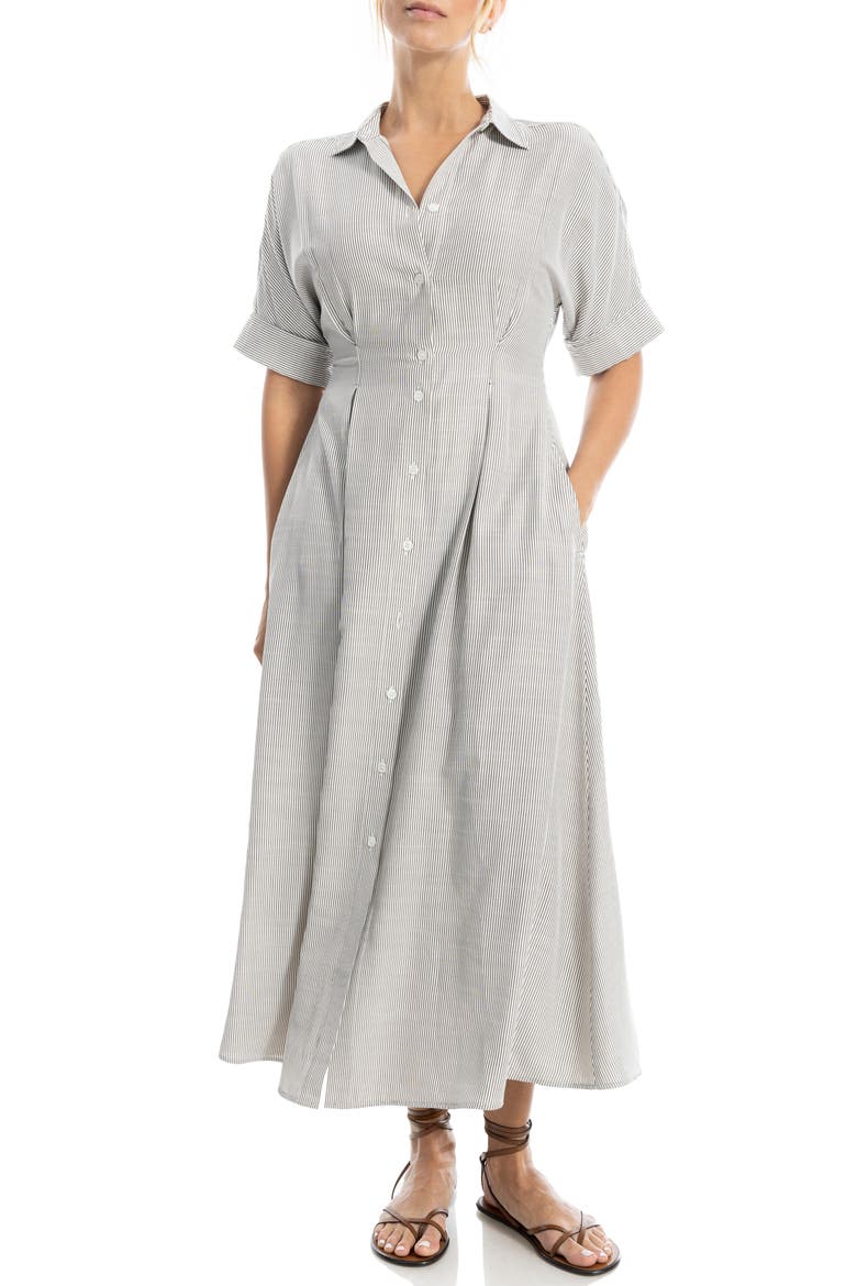 Stripe Short Sleeve Maxi Shirtdress, Main, color, OFF WHITE/ TOFFEE MINI STRIPE