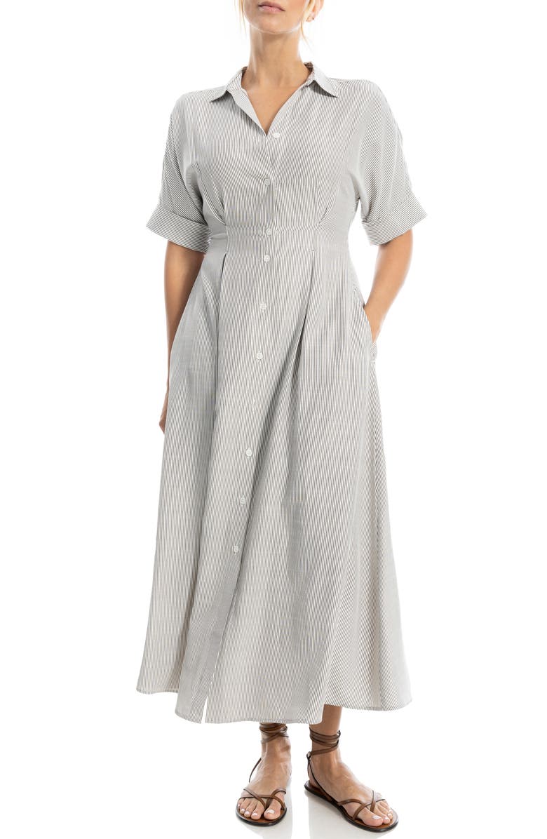MAX STUDIO Stripe Short Sleeve Maxi Shirtdress, Main, color, Off White/ Toffee Mini Stripe