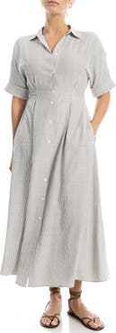 MAX STUDIO Stripe Short Sleeve Maxi Shirtdress