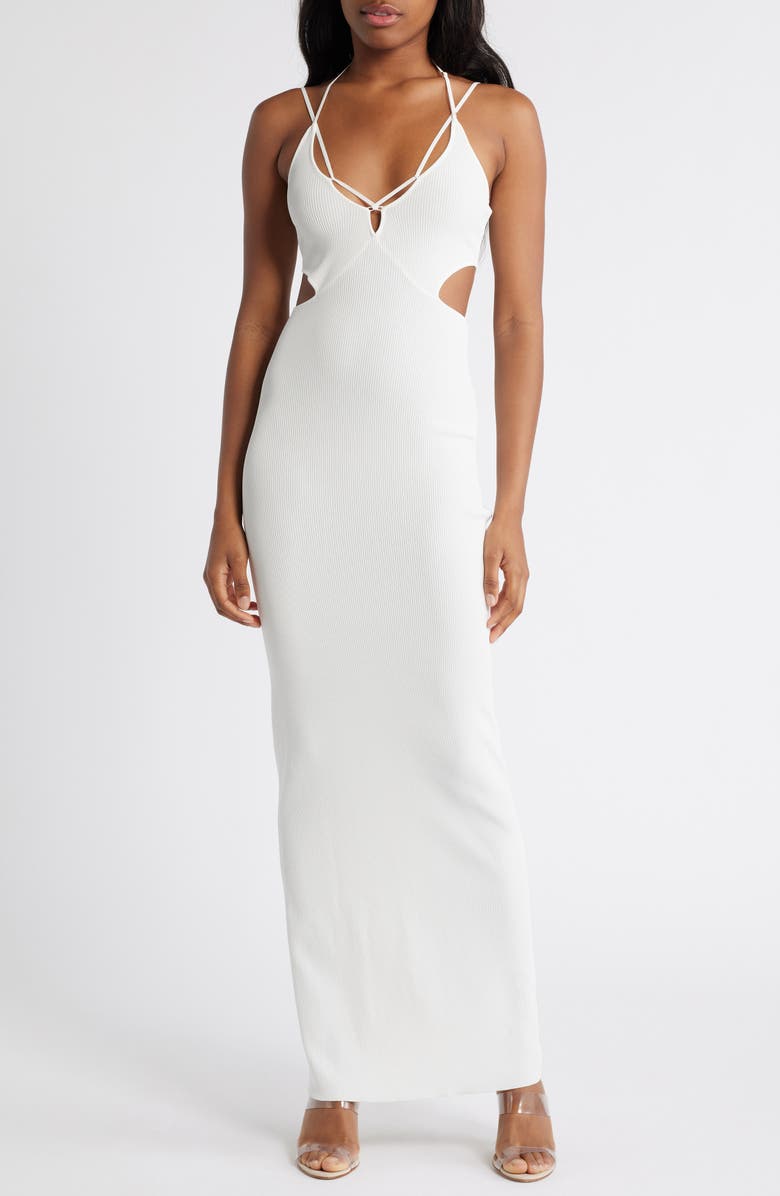 Mistress Rocks Strappy Cutout Rib Midi Dress, Main, color, 