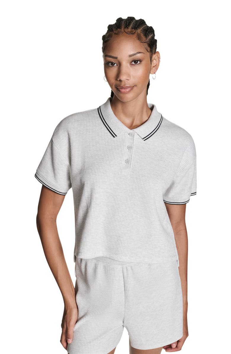 Converse Cropped Waffle Polo, Alternate, color, Light Grey Heather