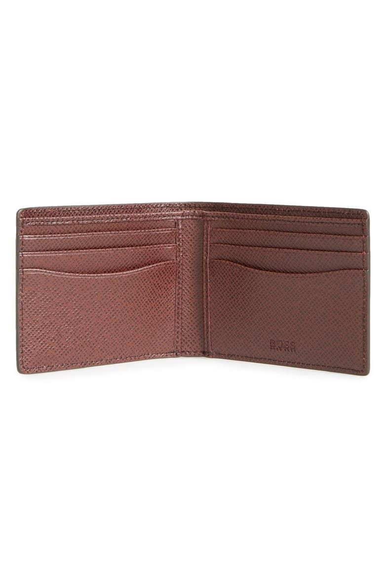 'Signature' Bifold Calfskin Leather Wallet, Alternate, color, DARK RED