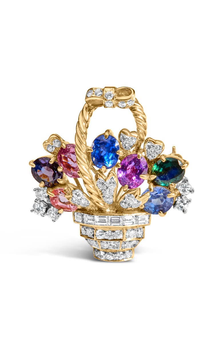 Haus of Brilliance Gold 1 1/10 Cttw Diamond and Gemstone Floral Pendant Brooch Pin, Main, color, Yellow