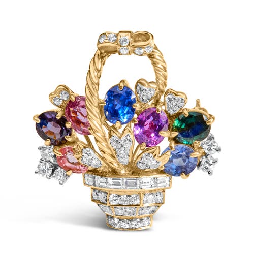 Haus of Brilliance Gold 1 1/10 Cttw Diamond and Gemstone Floral Pendant Brooch Pin in Yellow at Nordstrom