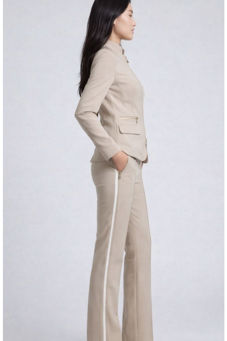 Suki Sport Aeroflow Side Stripe Straight Leg Twill Trouser, Main, color, Champagne/White