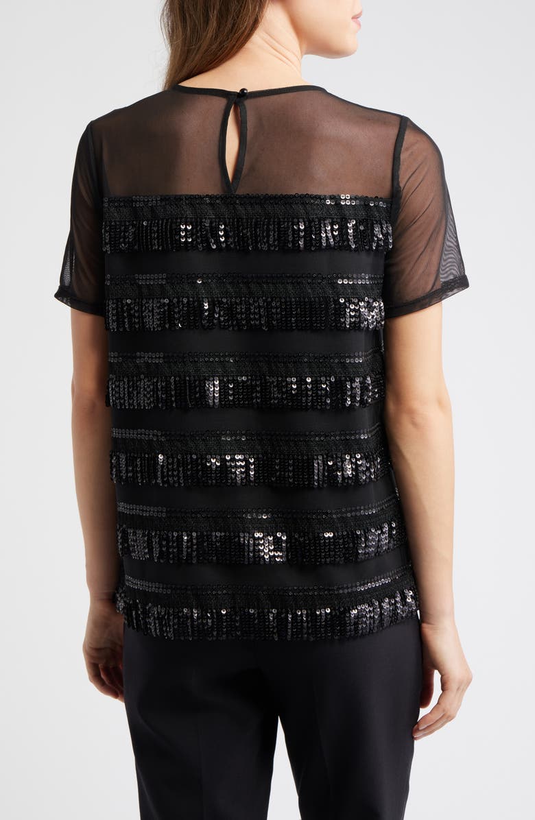 Anne Klein Sequin Fringe Illusion Top, Alternate, color, Anne Black