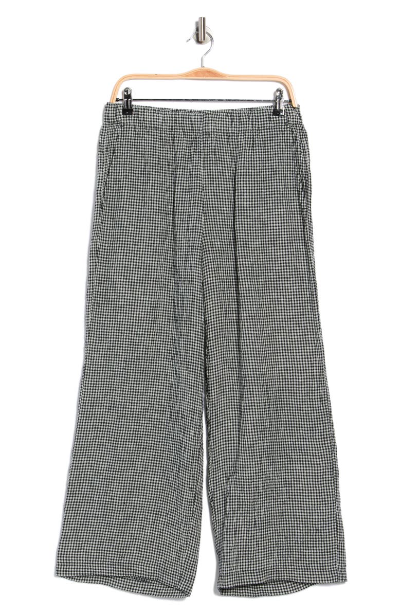 Eileen Fisher Gingham Wide Leg Organic Cotton Pants, Main, color, Black/ White