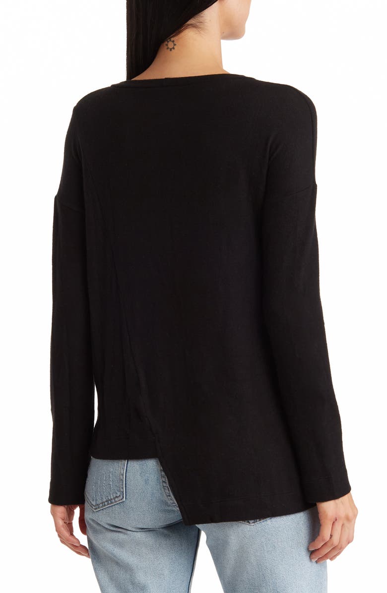 GO COUTURE Long Sleeve Asymmetric Hem Top, Alternate, color, Black Print 1