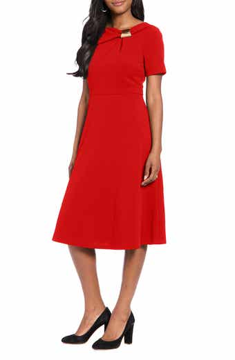 Hardware Neck Fit & Flare Midi Dress