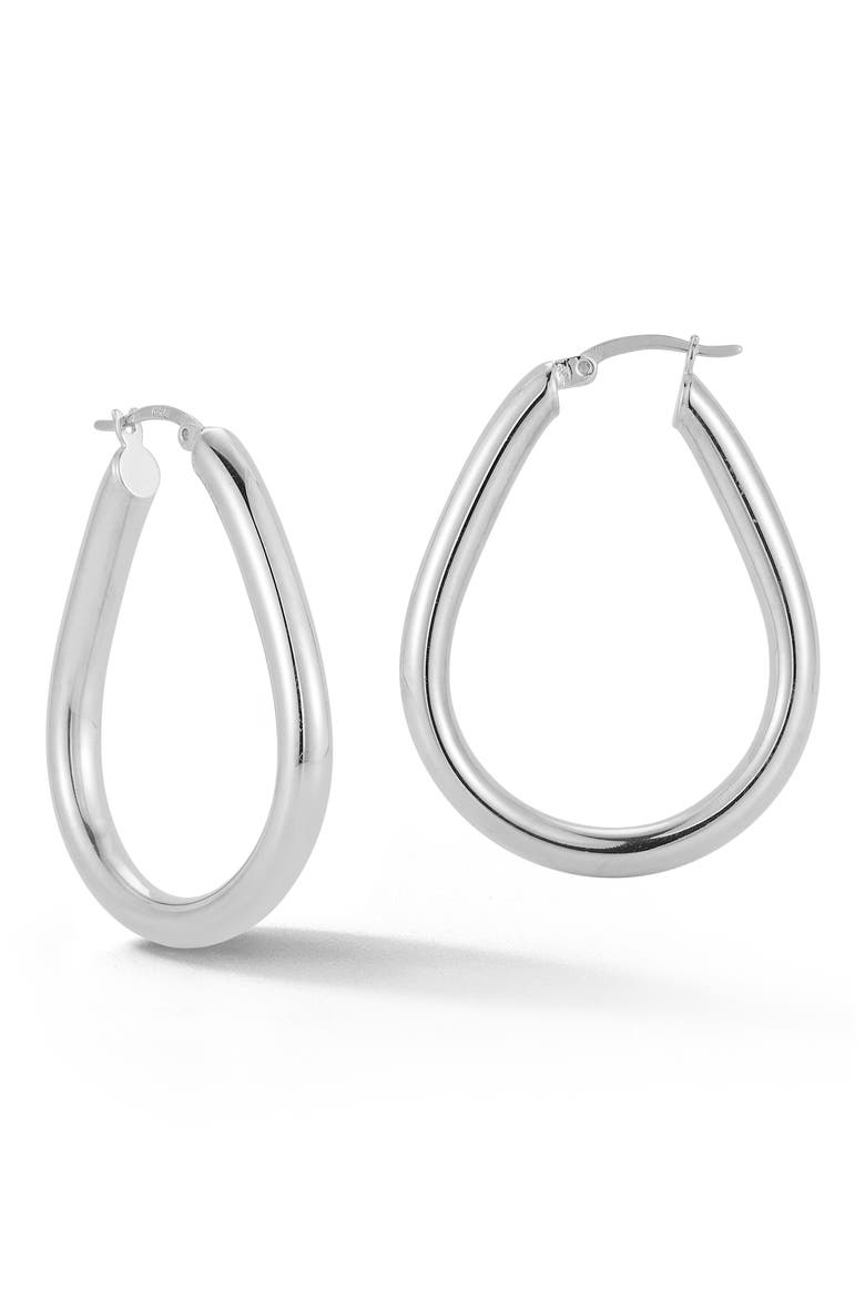 Pear Hoop Earrings, Main, color, SILVER
