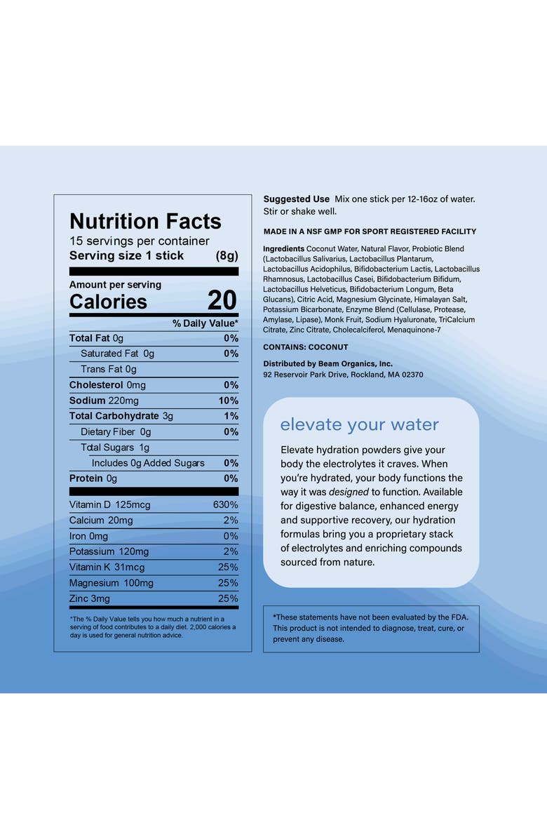BEAM Elevate Hydration + Probiotic Powder Mix, Alternate, color,