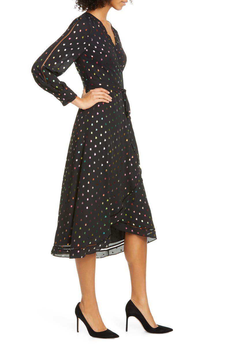 Ted Baker London Tansie Metallic Dot Long Sleeve Wrap Dress, Alternate, color,
