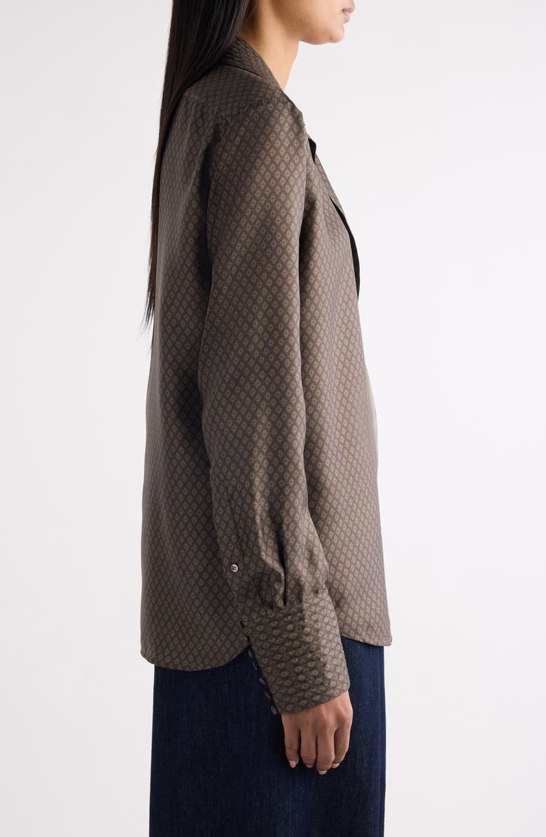 Dries Van Noten Celinta Tie Print Silk Button-Up Shirt, Alternate, color, Brown