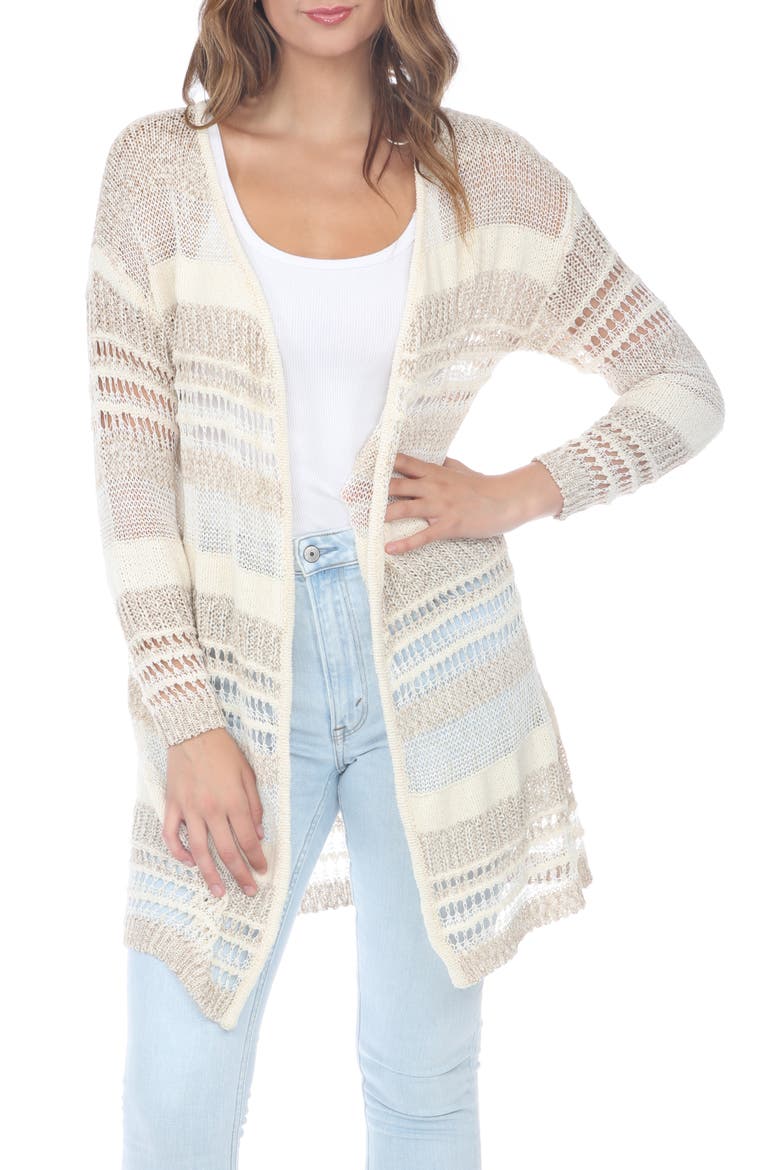 Striped Open Stitch Cardigan, Main, color, BEIGE