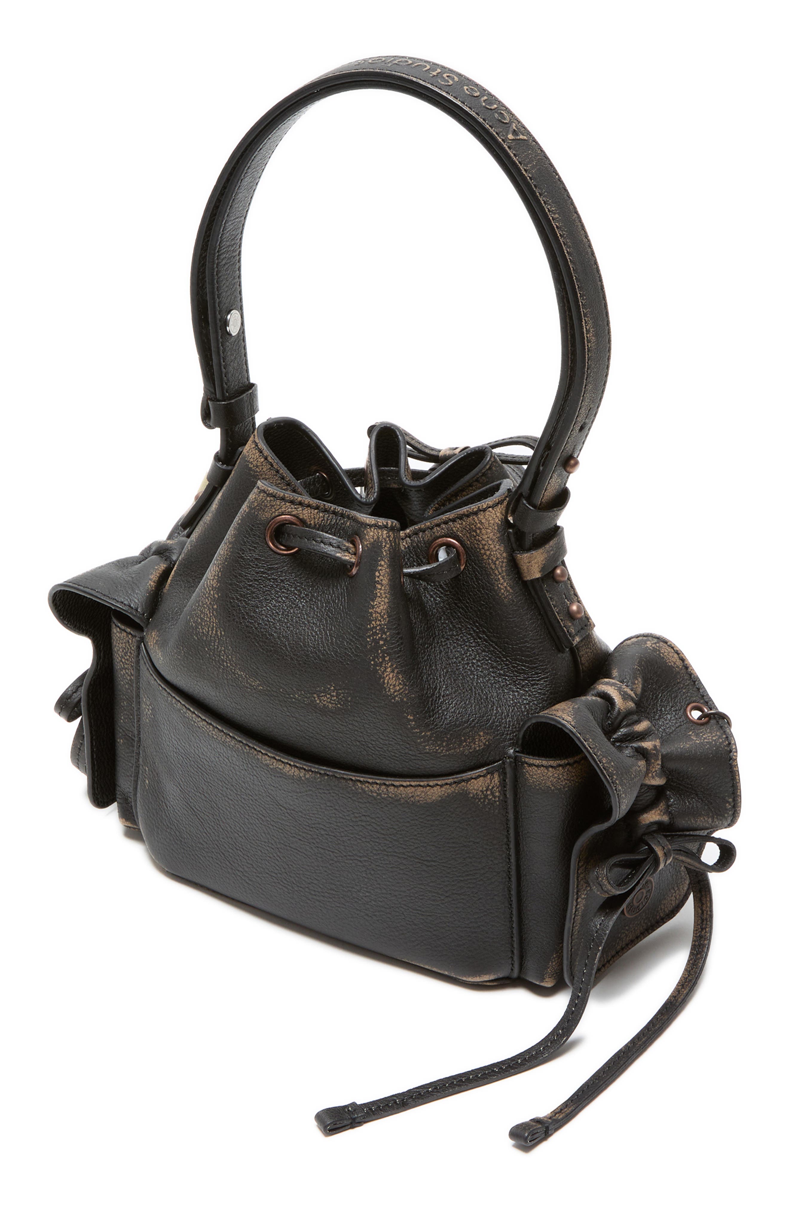 Acne Studios Mini Multipocket Vintaged Leather Bucket Bag, Alternate, color, 