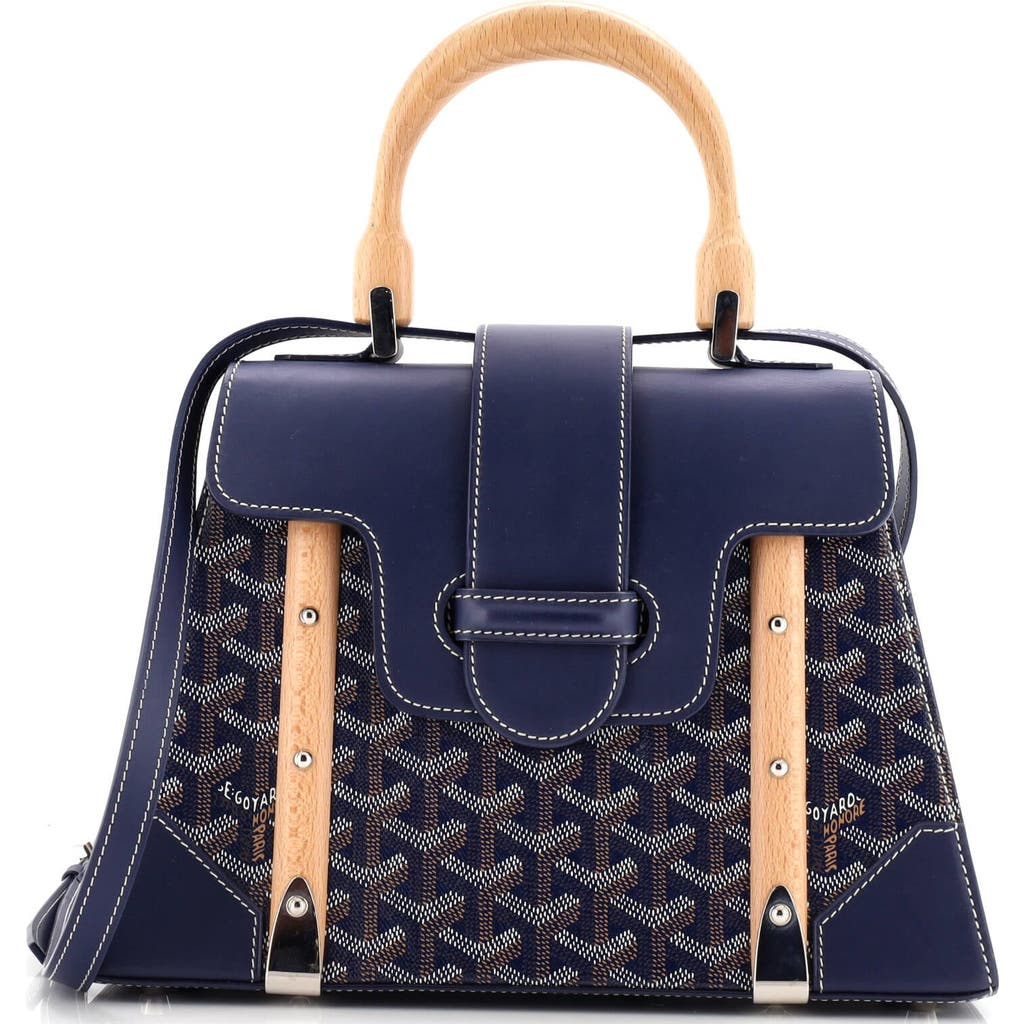 Pre-owned Goyard Goyard Saigon Top Handle Bag Coated Canvas With Leather Pm In Blue
