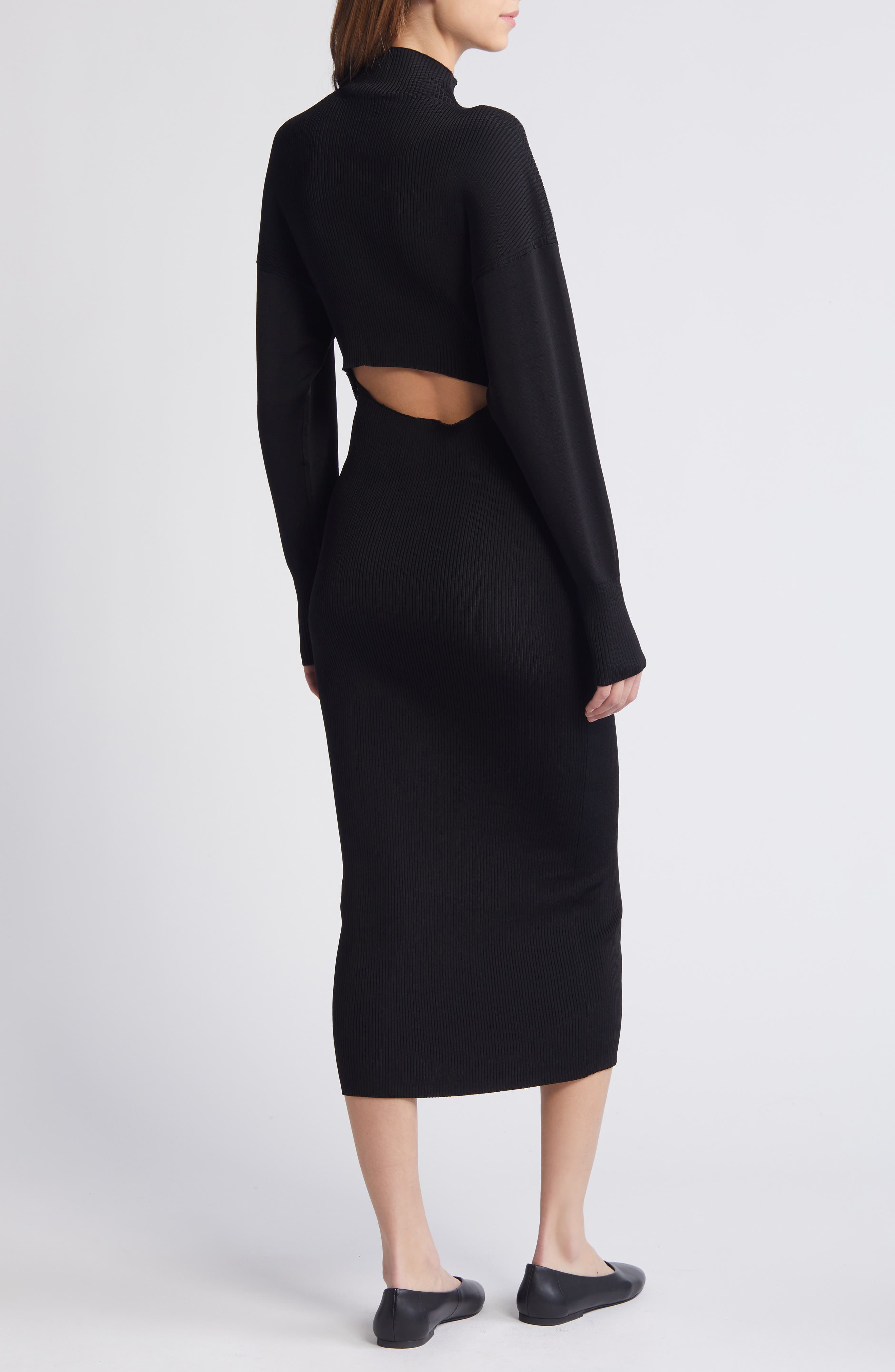 COS Rib Cutout Back Long Sleeve Sweater Dress (Women) | Nordstromrack