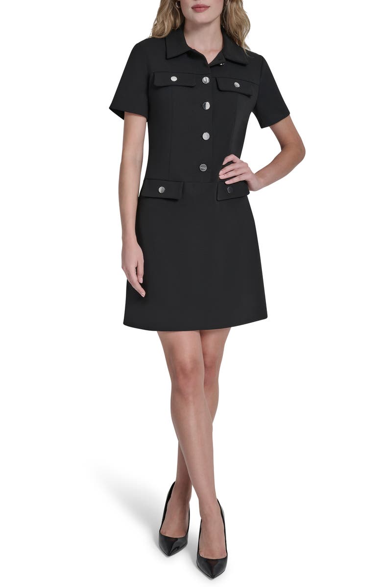 DKNY Short Sleeve Shirtdress, Main, color, Black