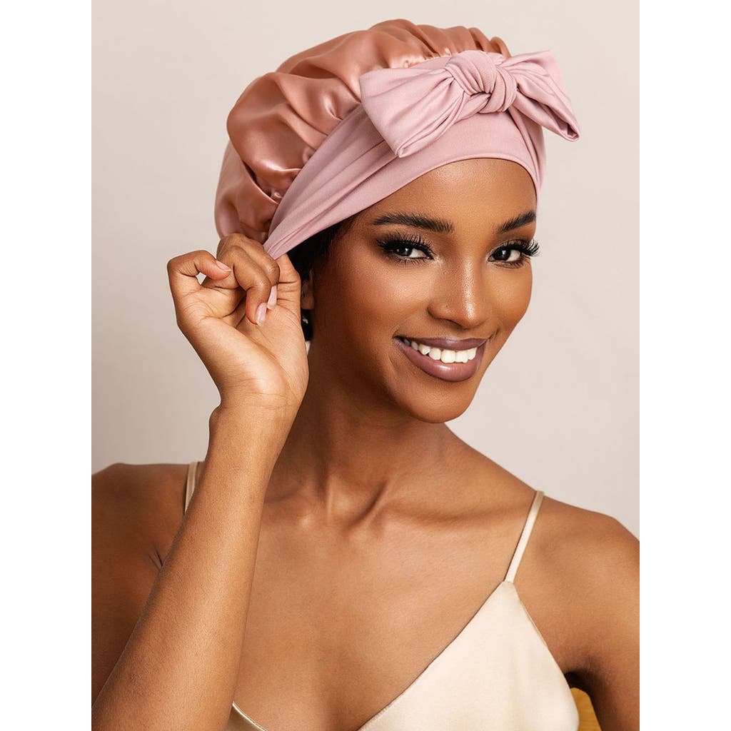 Silksilky Pure Silk Bowknot Tie Bonnet In Pink