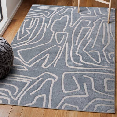 Jonathan Y Alcina Modern Scandinavian Graphic Lines High-low Area Rug In Blue/white