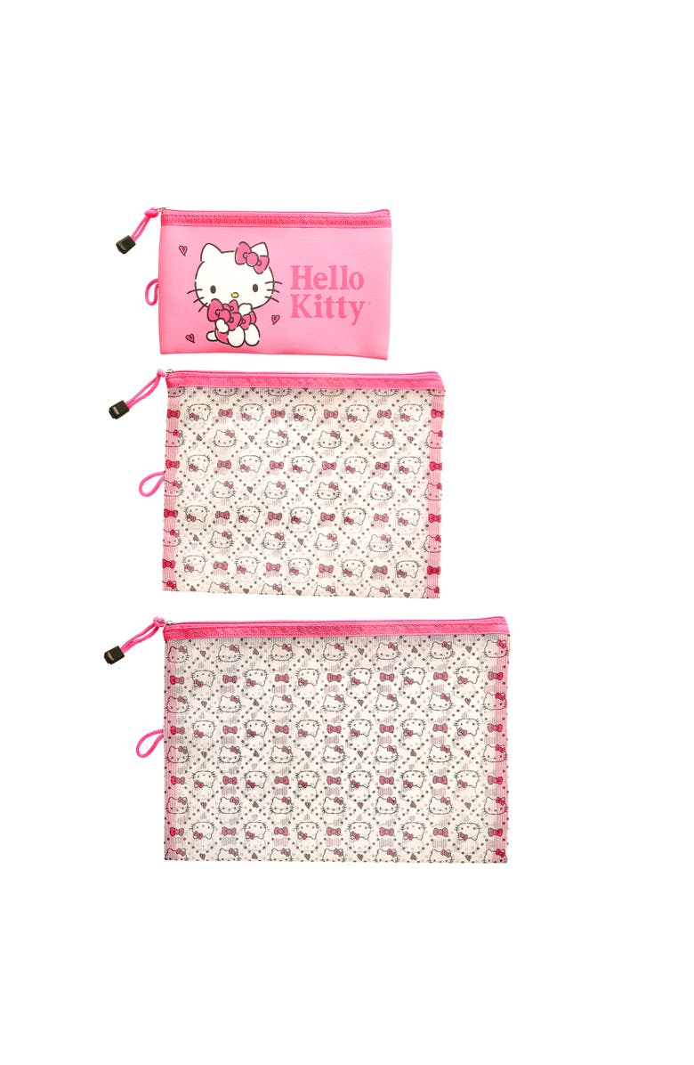 Hello Kitty Quilt Pattern 3 Pack Travel Pouch Set, Alternate, color, Pink