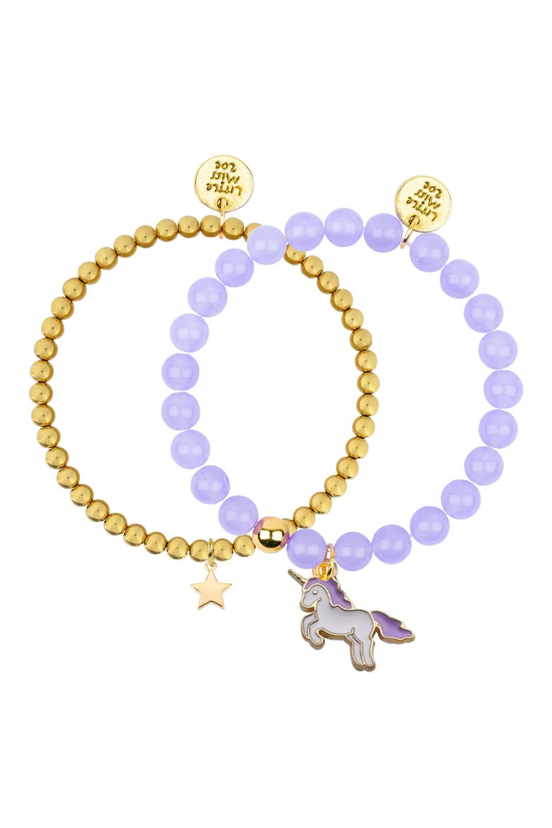 Unicorn Gemstone and Delicate Gold Bracelet Set, Main, color, Purple