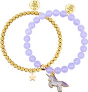 Little Miss Zoe Unicorn Gemstone and Delicate Gold Bracelet Set