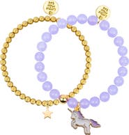 Little Miss Zoe Unicorn Gemstone and Delicate Gold Bracelet Set