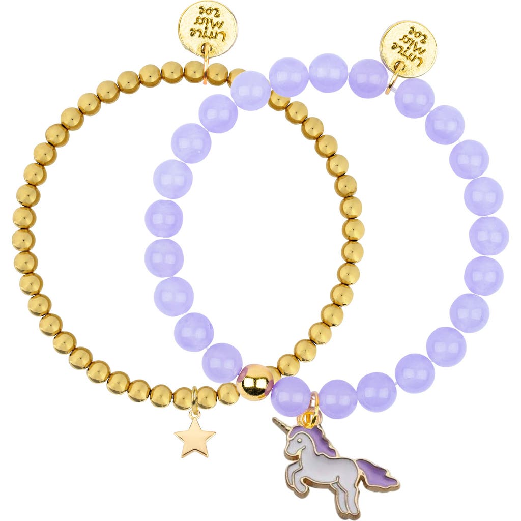 Little Miss Zoe Unicorn Gemstone and Delicate Gold Bracelet Set in Purple at Nordstrom