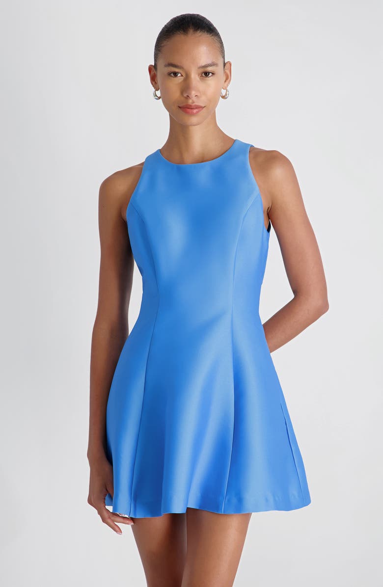 French Connection Sleeveless Taffeta Fit & Flare Minidress, Alternate, color, Poolside Blue