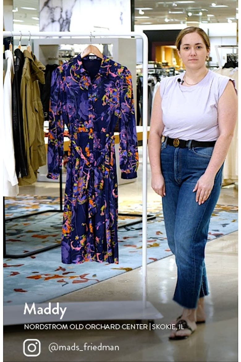 Neon Floral Long Sleeve Tie Waist Shirtdress video