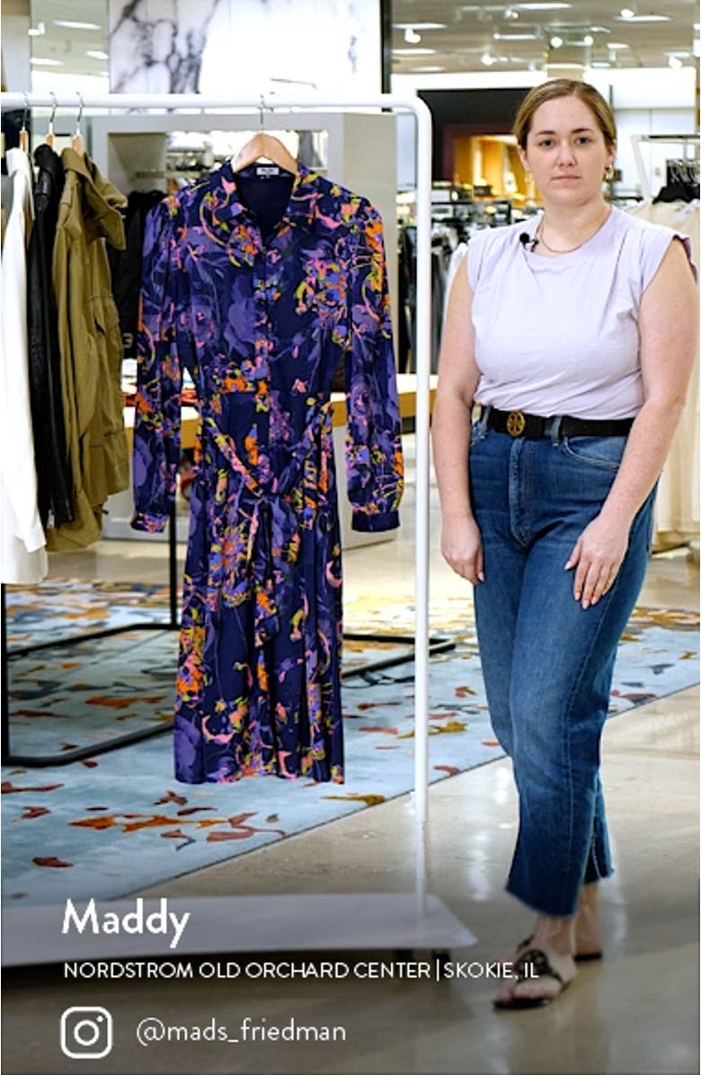 Neon Floral Long Sleeve Tie Waist Shirtdress, sales video thumbnail