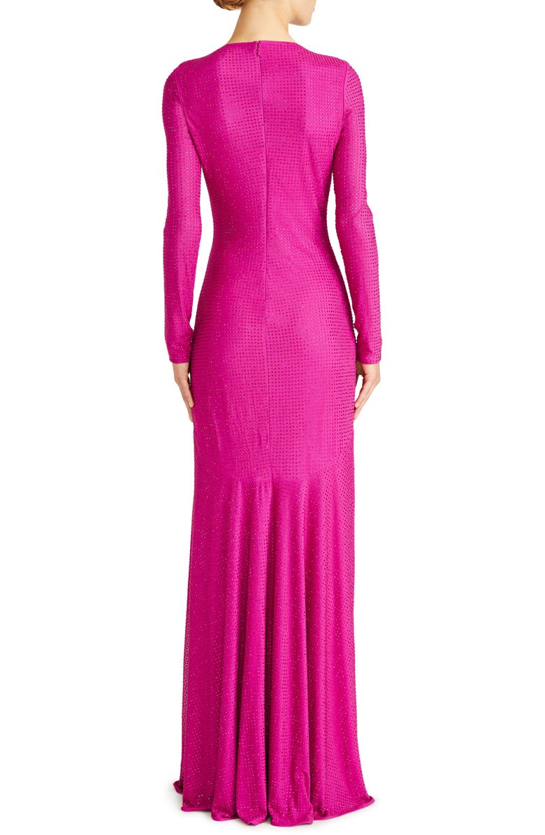 ML Monique Lhuillier Diana Rhinestone Long Sleeve Trumpet Gown, Alternate, color, Berry