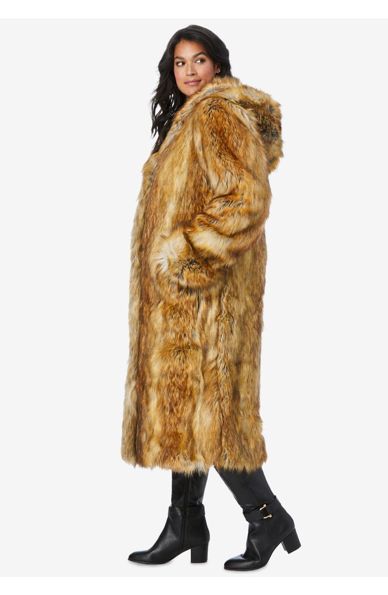 Roaman's Plus Size Hooded Faux Fur Coat, Alternate, color, Black